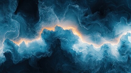 Obraz premium Abstract blue and yellow cloud formation, like lightning.