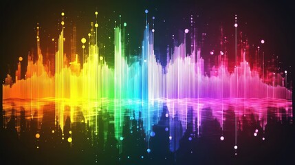 Abstract colorful rainbow spectrum with reflection on a dark background.