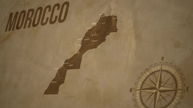 Vintage Morocco Map with Zoom Up Animation Isolated on Old Background