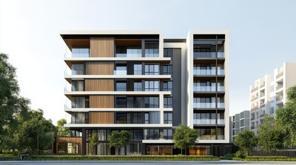 Obraz premium Modern urban architecture: contemporary residential building with greenery