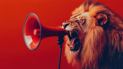 Lion Roaring into Megaphone