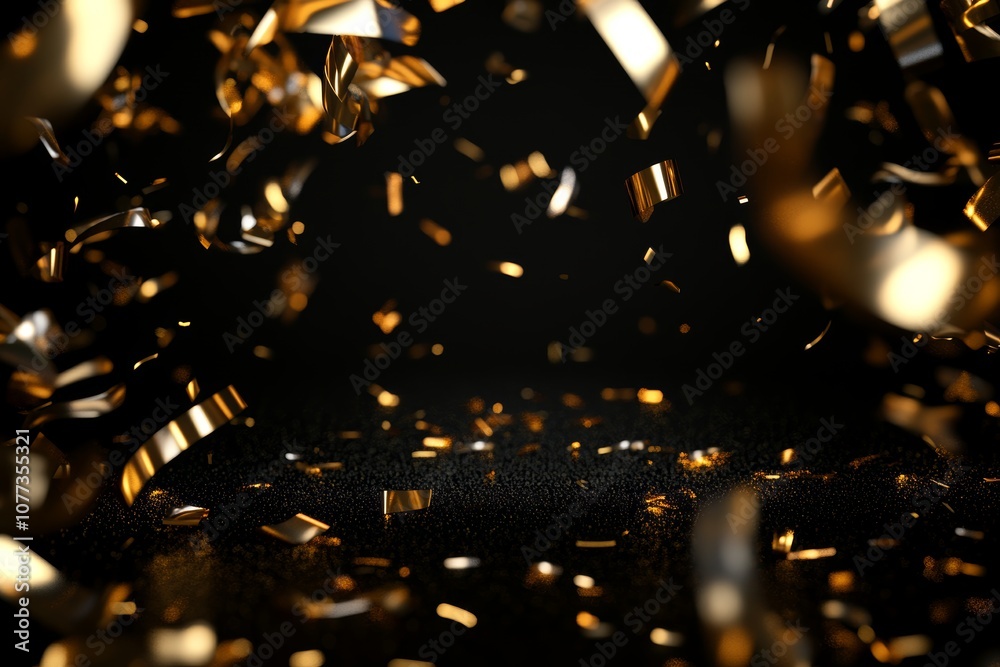 Wall mural radiant golden glitter and shimmering particles floating in beams of warm light, creating a sparklin