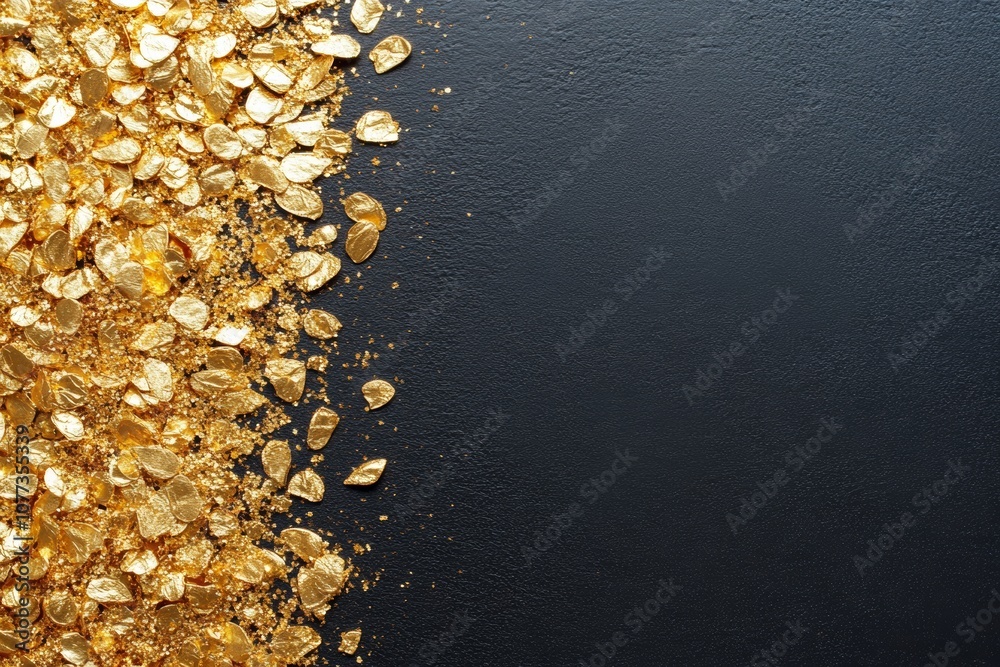 Wall mural radiant golden glitter and shimmering particles floating in beams of warm light, creating a sparklin