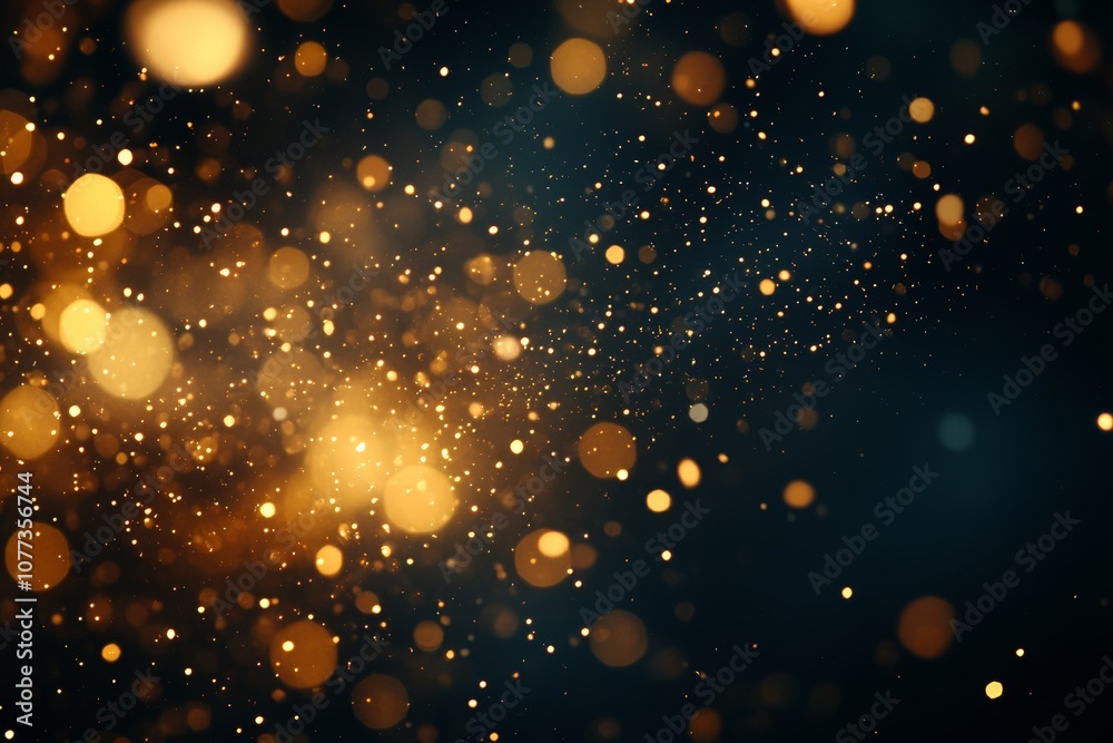 Wall mural radiant golden glitter and shimmering particles floating in beams of warm light, creating a sparklin