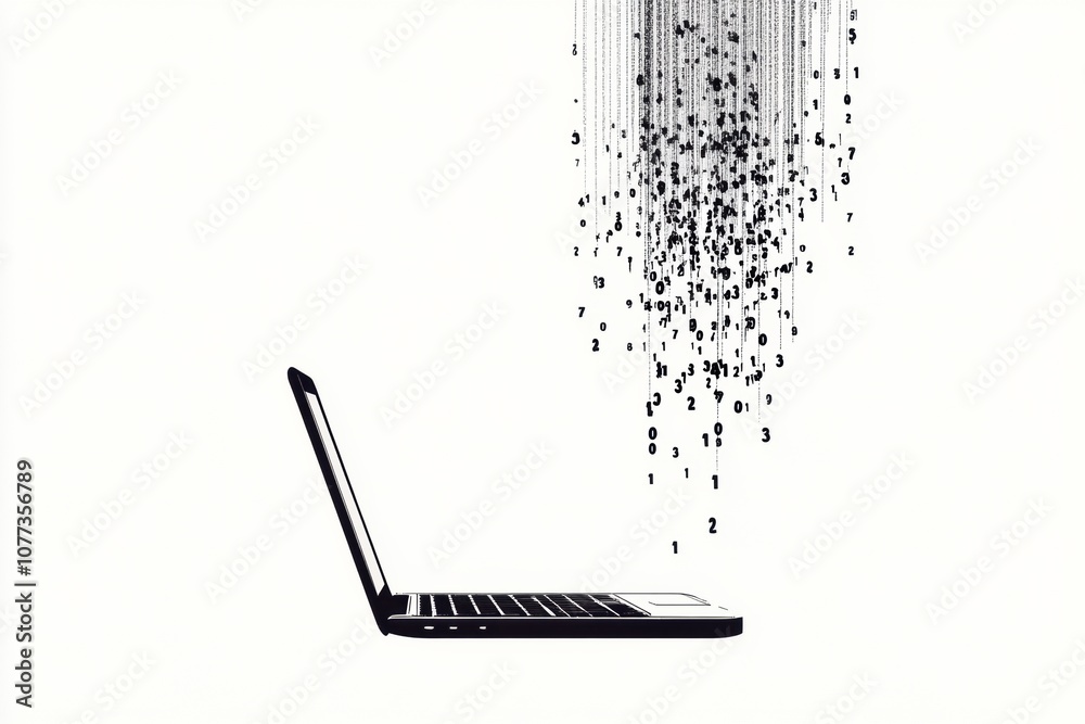 Aufkleber a laptop silhouette emits falling numbers, symbolizing computer services and tech support in today's