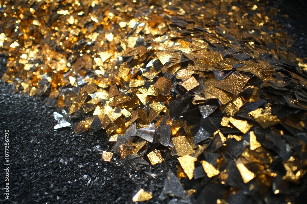Wall mural radiant golden glitter and shimmering particles floating in beams of warm light, creating a sparklin