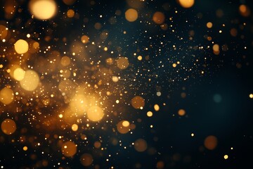 Radiant golden glitter and shimmering particles floating in beams of warm light, creating a sparkling bokeh effect.