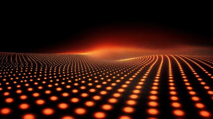 Abstract digital orange and black background with glowing dots.