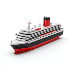 Obraz premium White cruise ship with red accents isolated on white background.