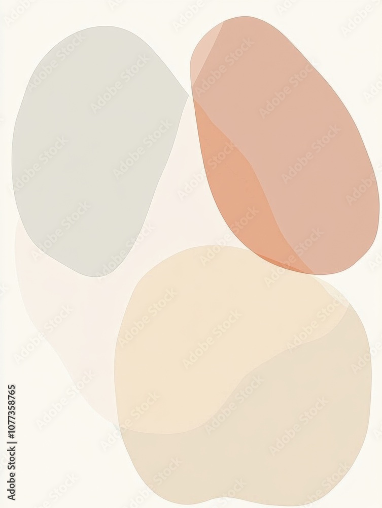 Poster Softly colored abstract shapes overlap, creating a harmonious balance and inviting visual exploration in a minimalist design. Generative AI