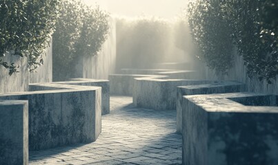 3D rendered image depicting a pathway through a maze