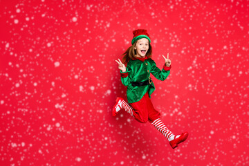 Full length body size view of nice attractive cheerful cheery glad optimistic funny funky overjoyed...