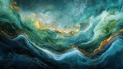 Abstract ocean waves with swirling colors and textures.