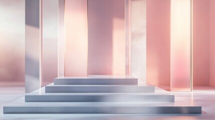 Fototapeta premium White Steps Against a Wall of Soft Pink Panels