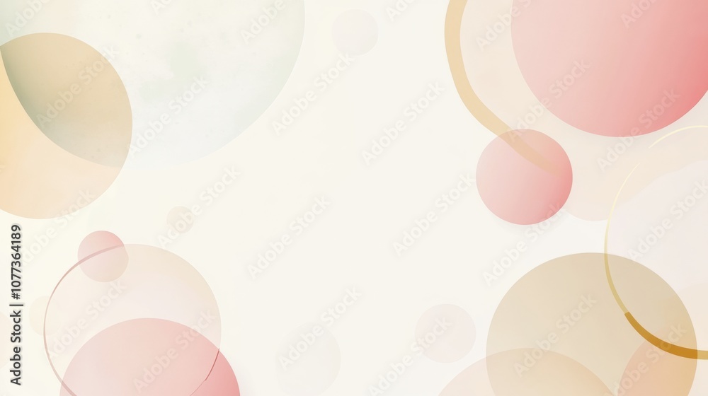 Poster Soft pastel circular shapes interweave on a light background, creating a serene and harmonious visual composition. Generative AI