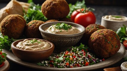 Closeup of a traditional Middle Eastern dish with vibrant spices and fresh ingredients