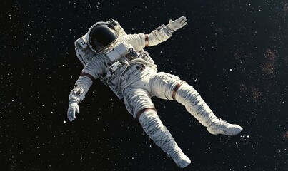 3D Render of an astronaut lost in space falling and floating adrift.