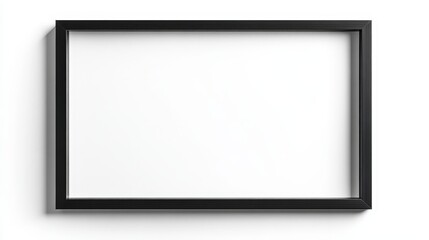Minimalist empty black picture frame on white background
