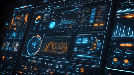 Obraz premium Panel featuring various gauges and graphs for analysis.