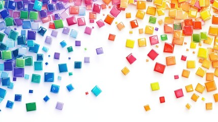 Colorful mosaic of vibrant floating squares on white background