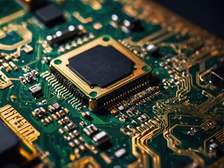 Macro view of a circuit board with delicate microcomponents and intricate design