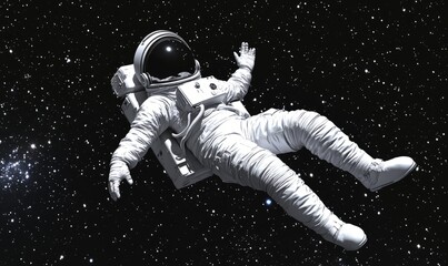 3D Render of an astronaut lost in space falling and floating adrift.