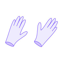 Lavender polyethylene gloves in doodle style. Hand drawn polyethylene gloves, use with hair dye or cleaning tasks, ensuring protection and convenience during various activities. Polyethylene gloves.