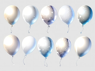 silver and white colored balloons isolated on white or transparent png	