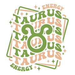 Naklejka premium Taurus astrological sign. Retro wavy text zodiac design.