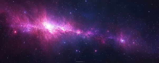 Fototapeta premium Gaze into the vastness of the universe where a stunning galaxy radiates soft pink and purple colors, creating a tranquil backdrop perfect for meditation and deep relaxation
