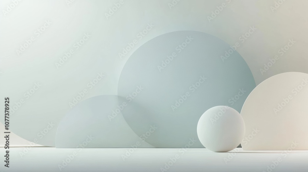 Poster soft pastel circles and spheres blend harmoniously, creating a tranquil and modern aesthetic in a mi