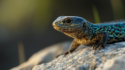 Naklejka premium Warmth-loving desert lizard basks in sunlight atop rock