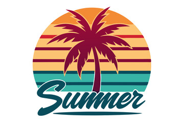 Naklejka premium Retro Summer Vibes Palm Tree T-Shirt Design with 'Summer' Text