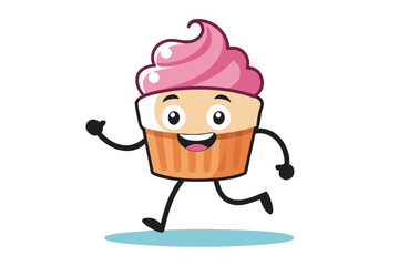 Vector Illustration of a Healthy Cupcake Cartoon Character Marching Joyfully with Enthusiasm