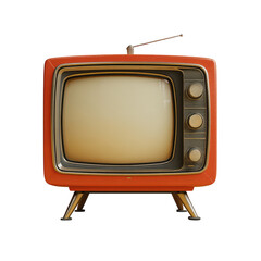Vintage Orange Retro Television Set on White Background