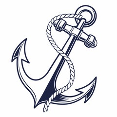 A classic nautical anchor illustration, with a rope wrapped around it. Perfect for marine-themed designs, branding, or adding a touch of nautical charm to your projects. © Mohamed
