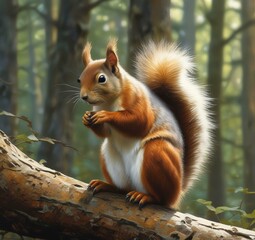 Obraz premium Illustration of wild cute animal in wild forest, squirrel.