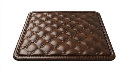 Naklejka premium Elegant quilted brown leather cushion with decorative stitching