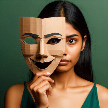 Jealous Woman Hidden Behind a Cardboard Mask