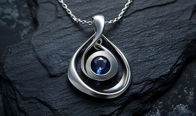 Naklejka premium there is a silver pendant with a blue stone in it