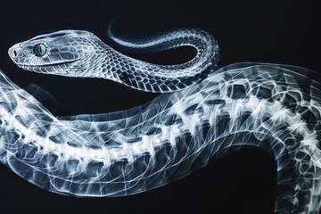 X-Ray of Snake Revealing Vertebral Column and Internal Organs for Educational Purposes
