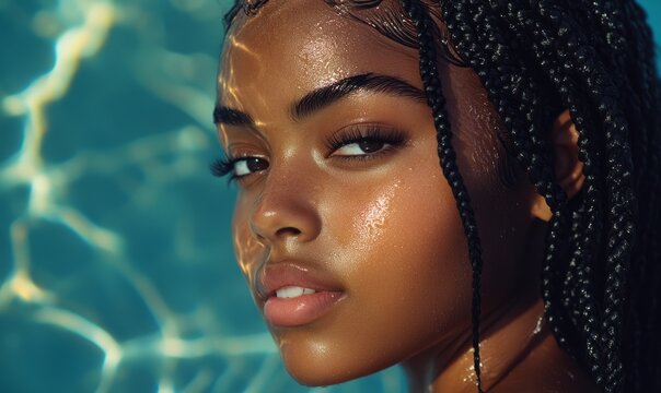 Black young woman with knotless braids hair portrait skin photography