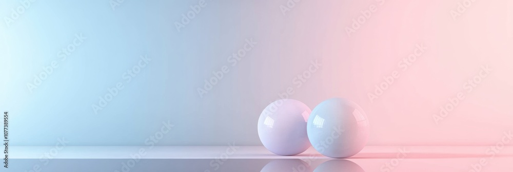 Fototapete Two spherical forms rest gently on a smooth surface, illuminated by soft, gradient lighting that enhances a tranquil ambiance. Generative AI