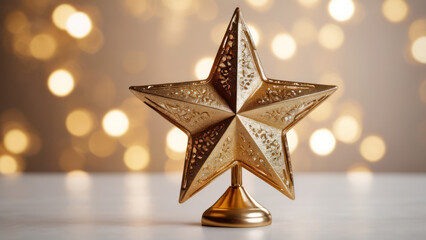 Single shiny golden star tree topper, centered on a white background. Ideal for decorating Christmas tree graphics and festive holiday designs