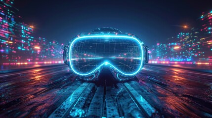 VR Goggles in Neon Cityscape