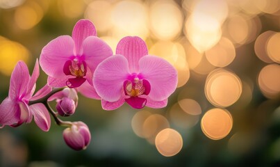 Naklejka premium Close-up of a pink orchid in full bloom with a blurred square background and bokeh effect