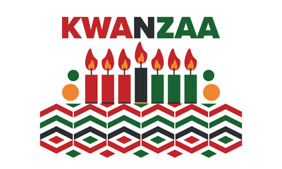 Kwanzaa Happy Celebration. African and African-American culture holiday. Seven days festival, celebrate annual from December 26 to January 1. Black history. Poster, card, banner and background. Vector