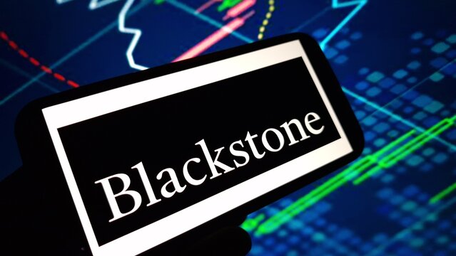 Konskie, Poland - November 12, 2024: Blackstone Group company logo displayed on mobile phone