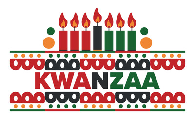 Obraz premium Kwanzaa Happy Celebration. African and African-American culture holiday. Seven days festival, celebrate annual from December 26 to January 1. Black history. Poster, card, banner and background. Vector