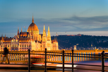 Hungarian parliament building night view from Margaret bridge
